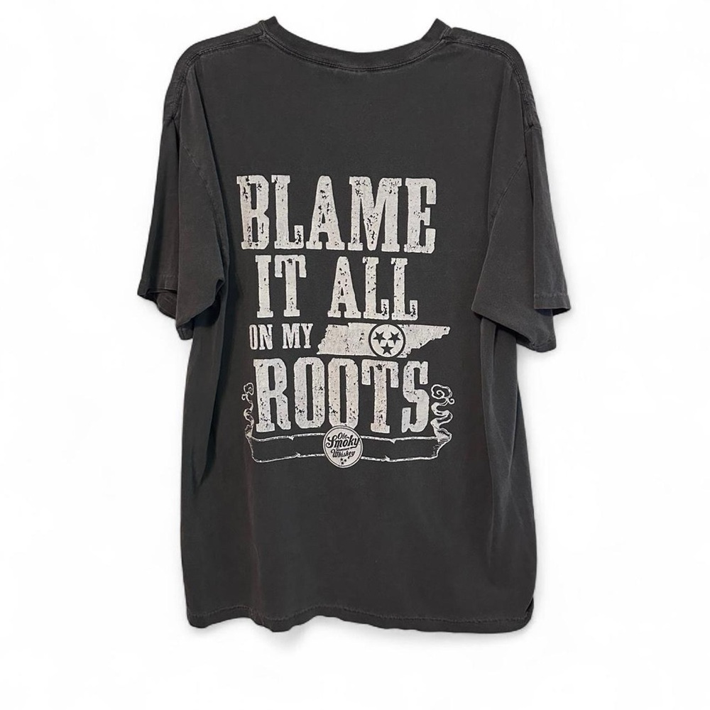 Old Smokey Whiskey Whisky  “blame it on my roots” short sleeve Graphic tee shirt
